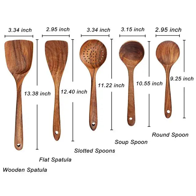 1-9Pcs/set Wooden Kitchen Utensils Set, Wooden Spoons for Cooking, Utensils,Natural Teak Wooden Spoons For Non-stick Pan Gift from PriceLows™