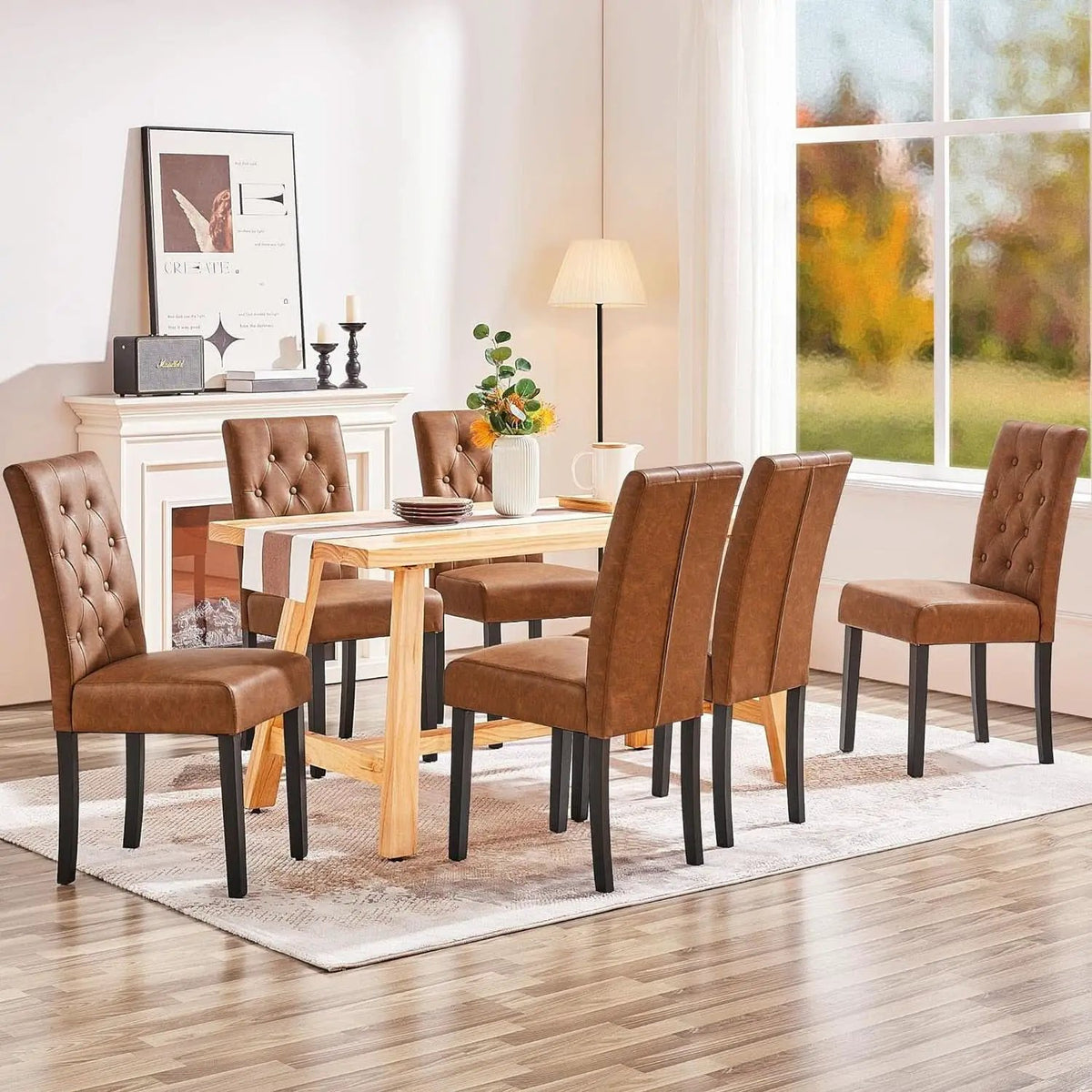 High Back Dining Chairs Set of 2 Retro Brown Parsons from PriceLows™