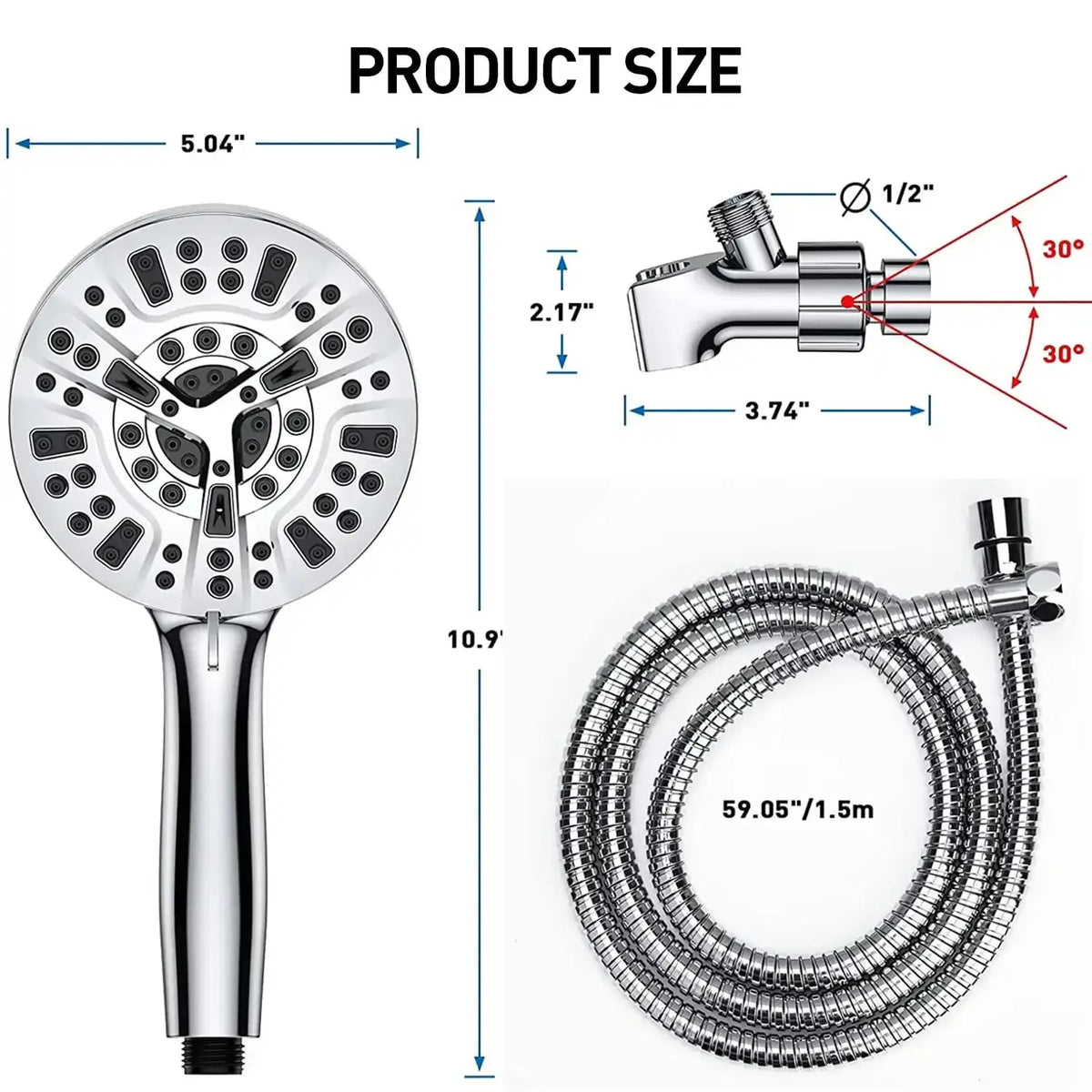 Shower Head with Handheld, High Pressure 10 Modes with 59" Stainless Steel Hose Adjustable Holder from PriceLows™