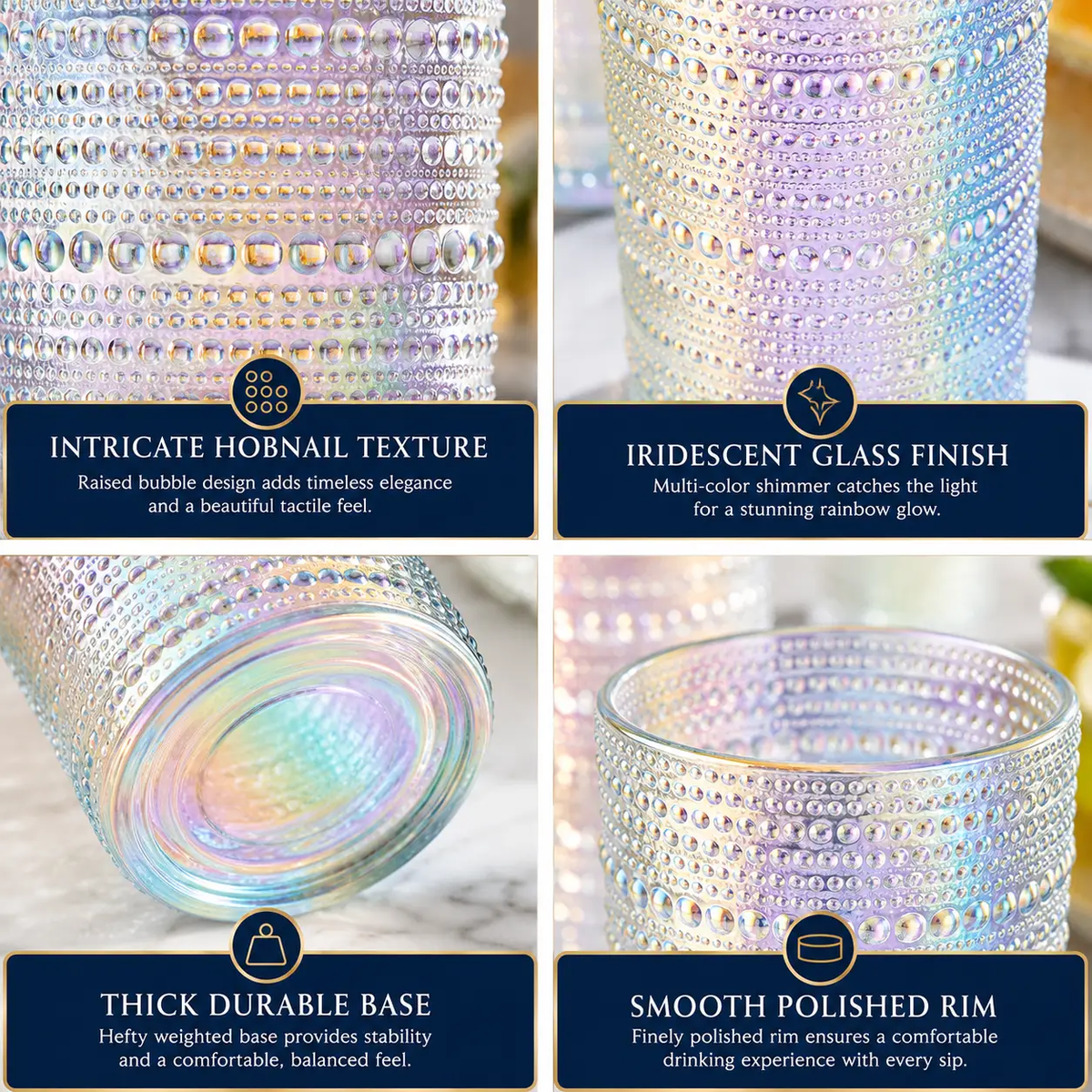 Hobnail Highball Glass Durable Clear Glassware Set Of 6