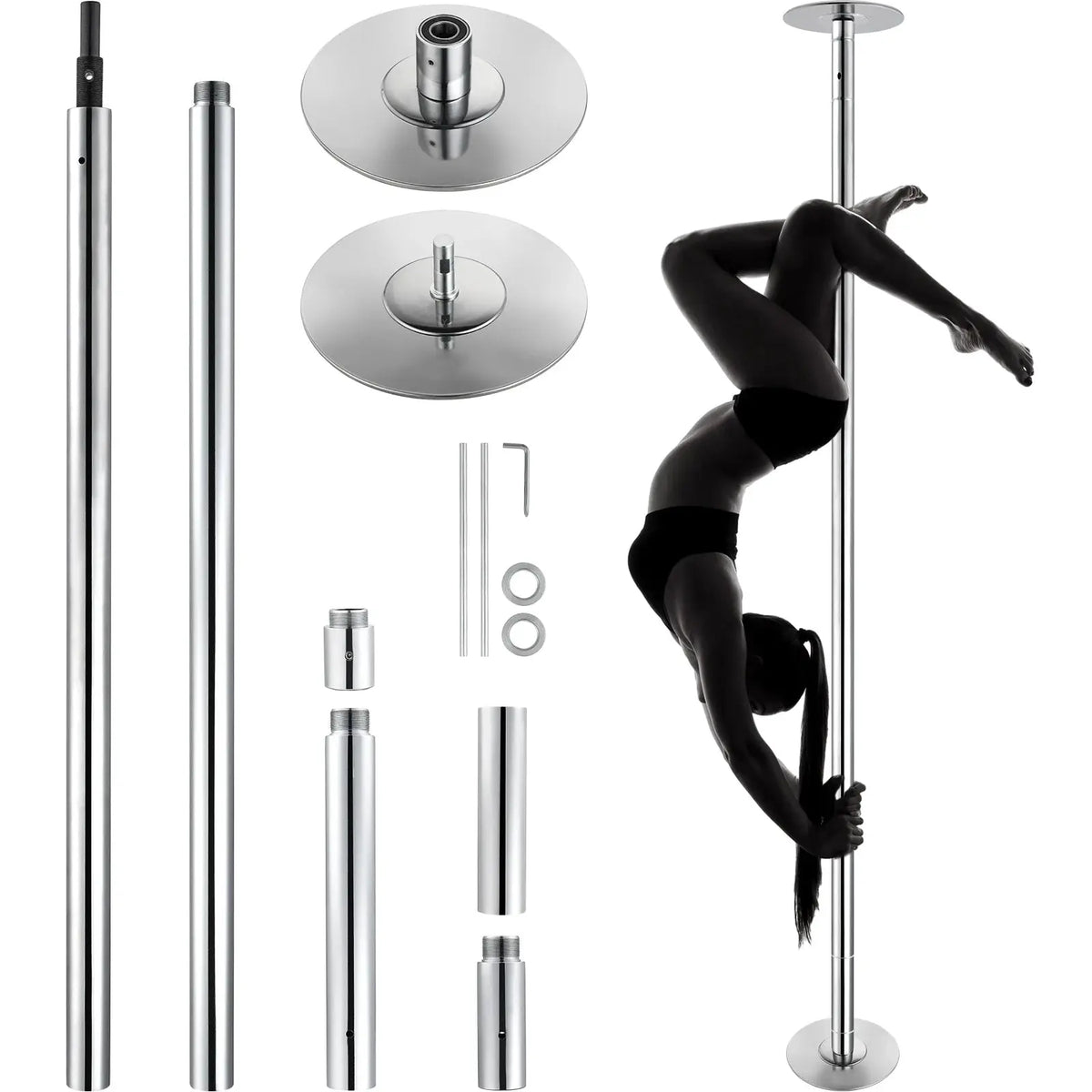 SucceBuy Professional Dancing Pole Spinning Static Dancing Pole Kit Portable Removable Pole 45mm Heavy-Duty Stainless Steel Pole from PriceLows™