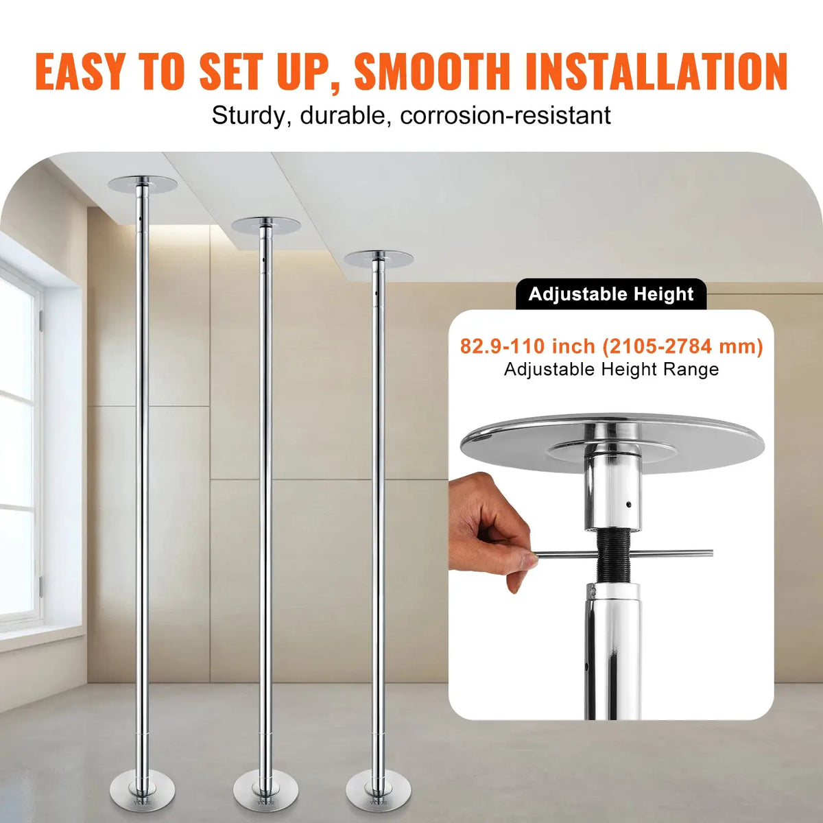 SucceBuy Professional Dancing Pole Spinning Static Dancing Pole Kit Portable Removable Pole 45mm Heavy-Duty Stainless Steel Pole from PriceLows™