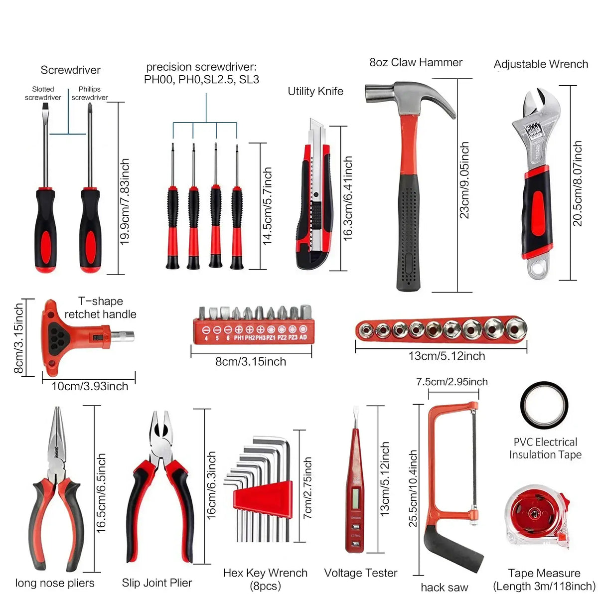 19pcs 43pcs 108pcs DIY Hand Tool Kit Set with Saw Screwdriver Hammer Tape Wrench Pliers for Home Improvement and Repair from PriceLows™