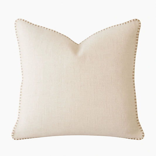 Homey Cozy Throw Pillow With Decorative Stitching | Throw Pillow | Linen & Polyester | Ivory
