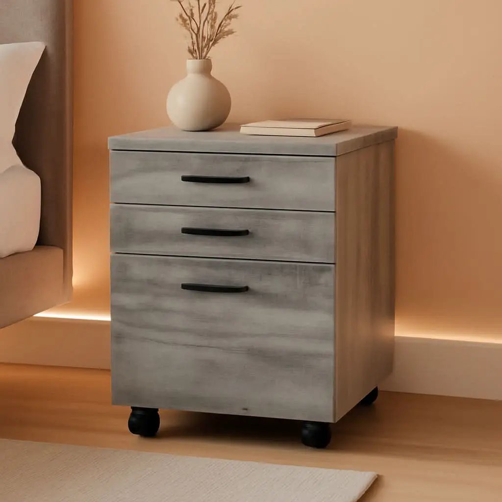 I 7401 Rolling File Cabinet 3-Drawer Gray Laminate
