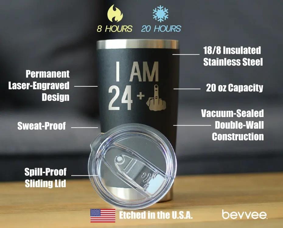Insulated Coffee Tumbler | 20 oz Stainless Steel | Sliding Lid | 24 + 1 Middle Finger