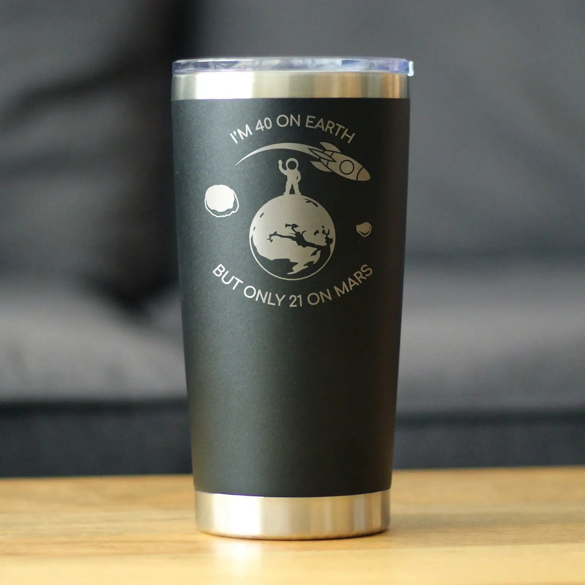 Age on Mars 40 Coffee Tumbler | 20 Oz Double Wall Stainless Steel | Sliding Lid | Unique Funny 40th Birthday Gifts