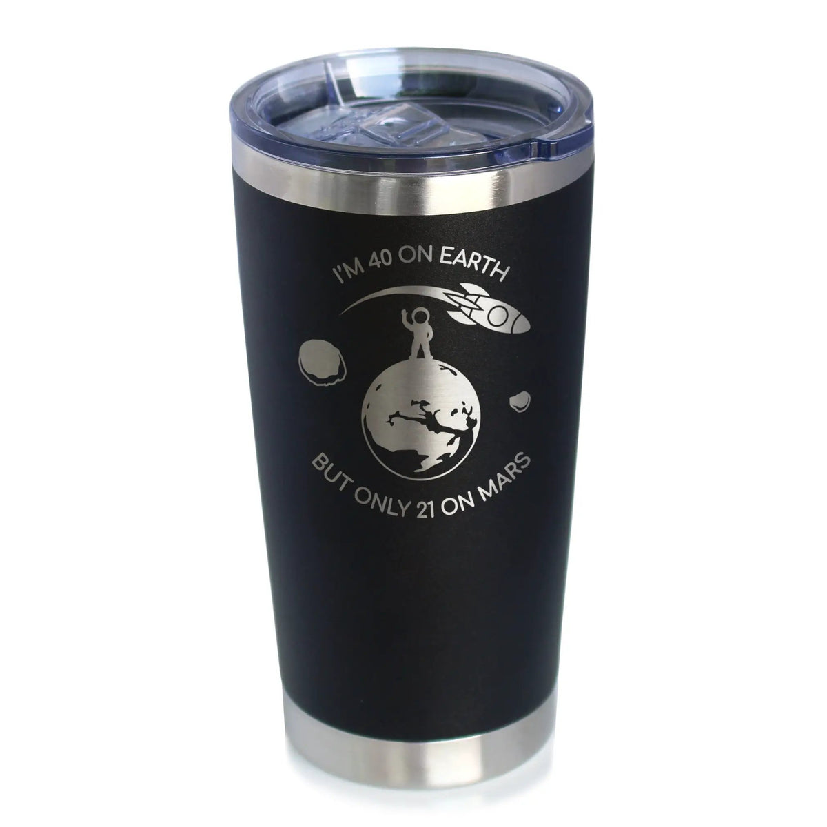 Age on Mars 40 Coffee Tumbler | 20 Oz Double Wall Stainless Steel | Sliding Lid | Unique Funny 40th Birthday Gifts