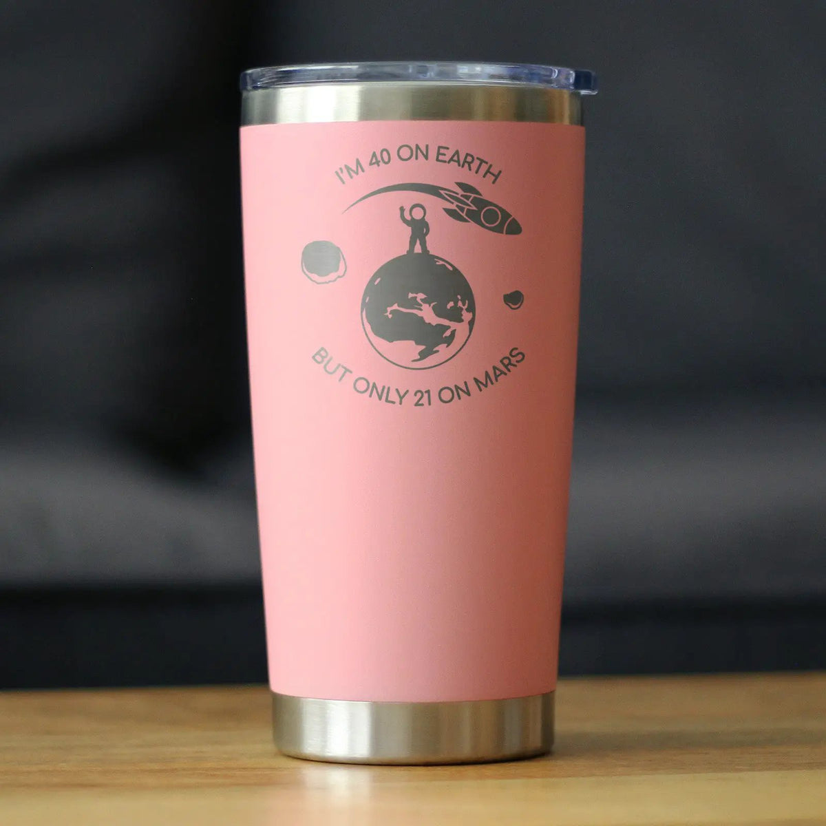 Age on Mars 40 Coffee Tumbler | 20 Oz Double Wall Stainless Steel | Sliding Lid | Unique Funny 40th Birthday Gifts