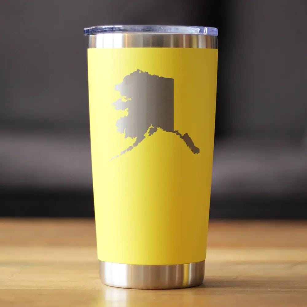 Insulated Coffee Tumbler | 20 oz Stainless Steel | Sliding Lid | Alaska State Outline