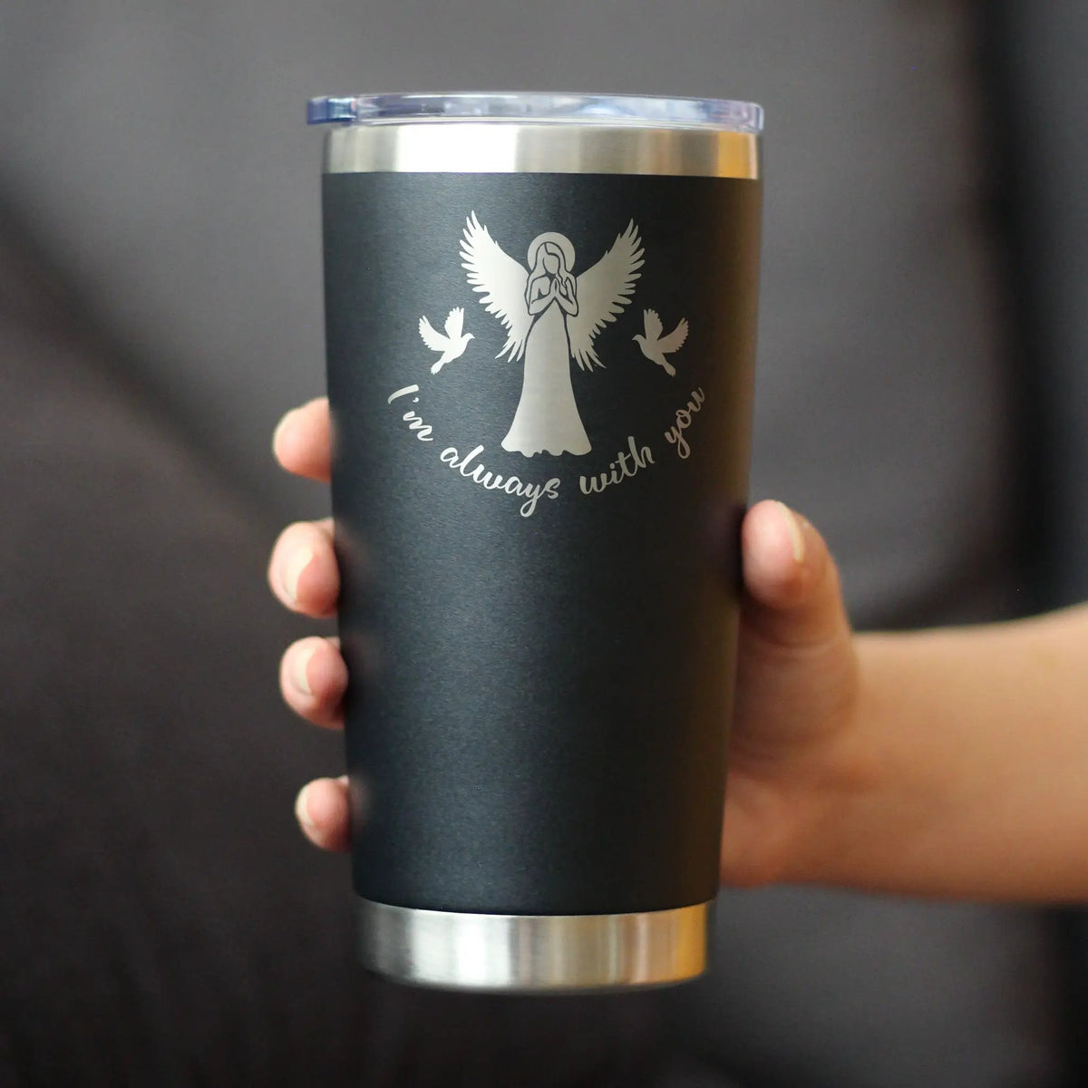 Always With You Angel Coffee Tumbler | 20 Oz Double Wall Stainless Steel | Sliding Lid | Sympathy Memorial Gifts