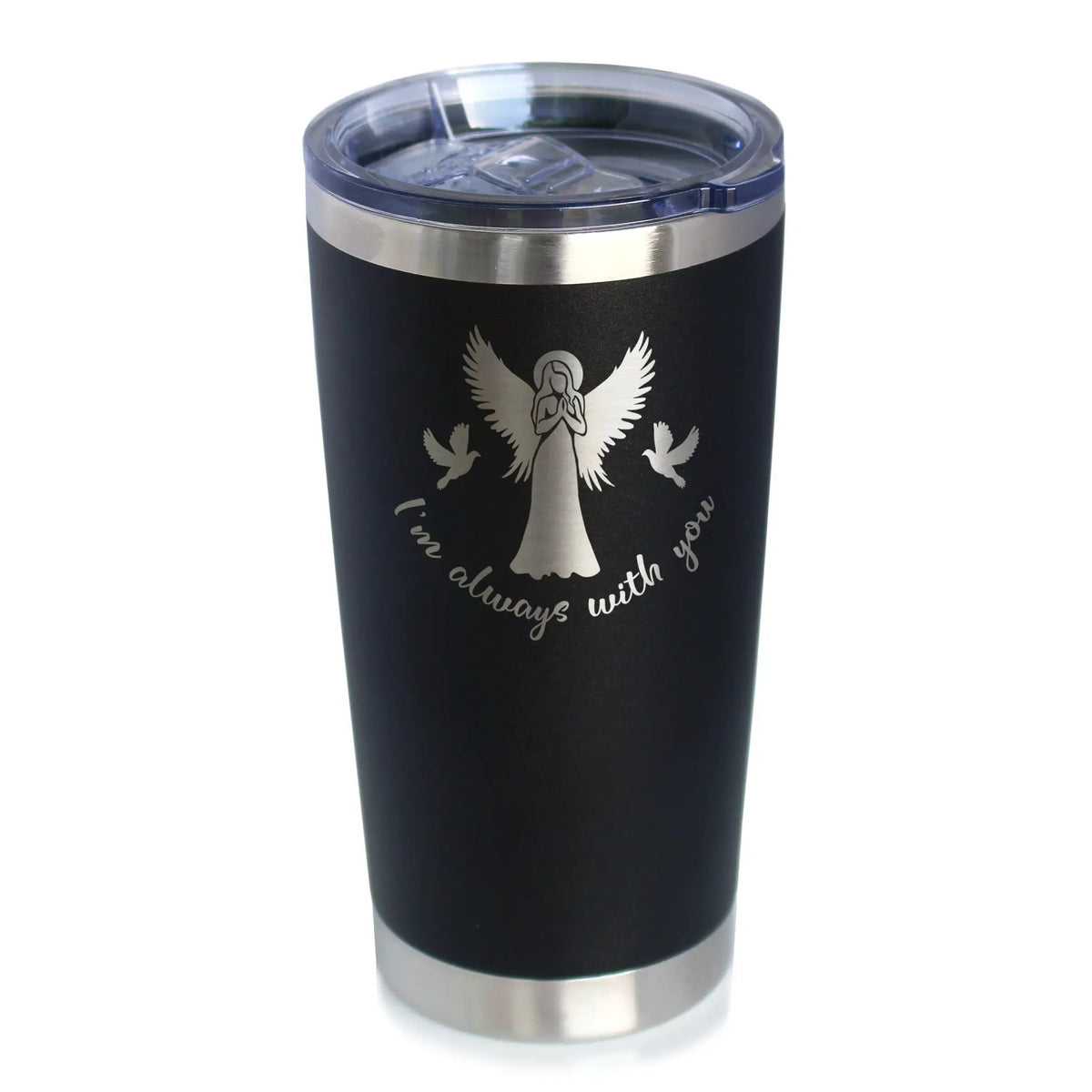 Always With You Angel Coffee Tumbler | 20 Oz Double Wall Stainless Steel | Sliding Lid | Sympathy Memorial Gifts