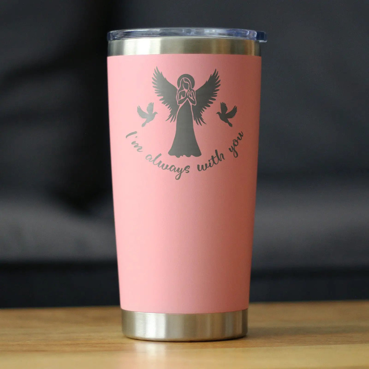 Always With You Angel Coffee Tumbler | 20 Oz Double Wall Stainless Steel | Sliding Lid | Sympathy Memorial Gifts
