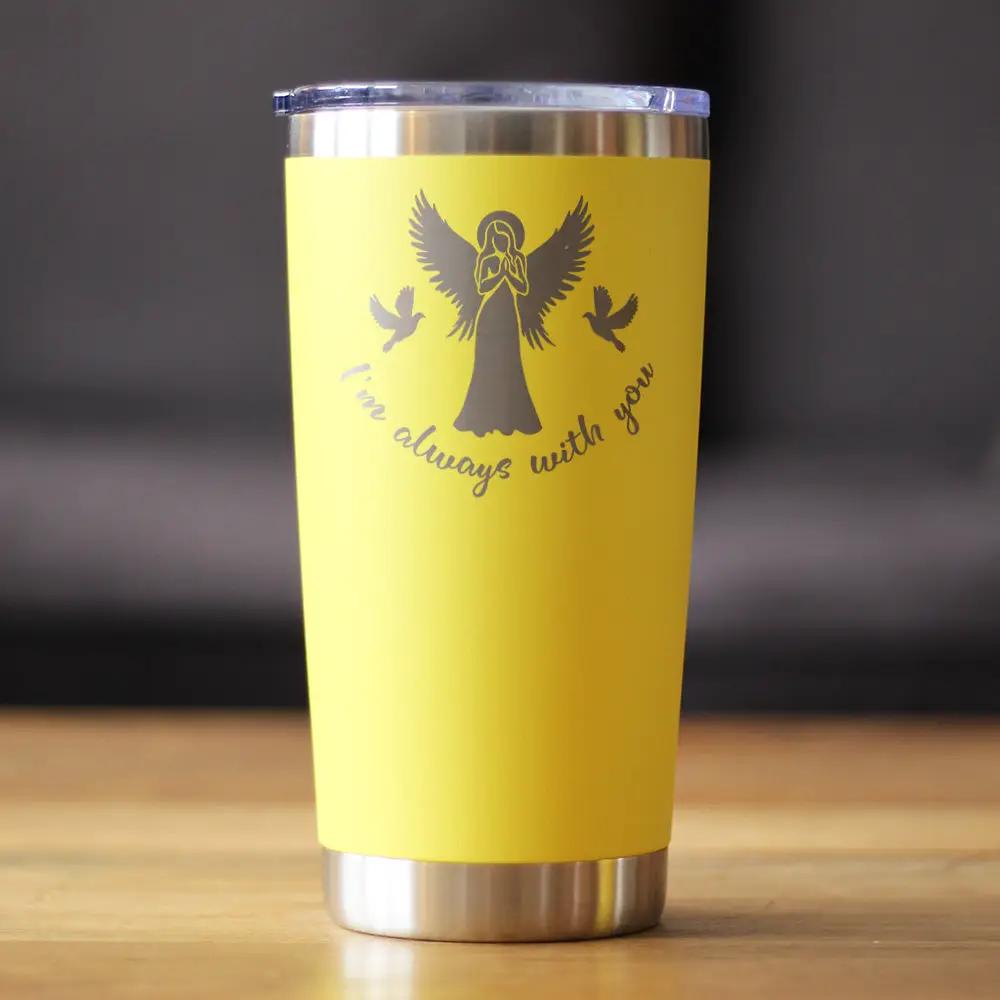 Always With You Angel Coffee Tumbler | 20 Oz Double Wall Stainless Steel | Sliding Lid | Sympathy Memorial Gifts