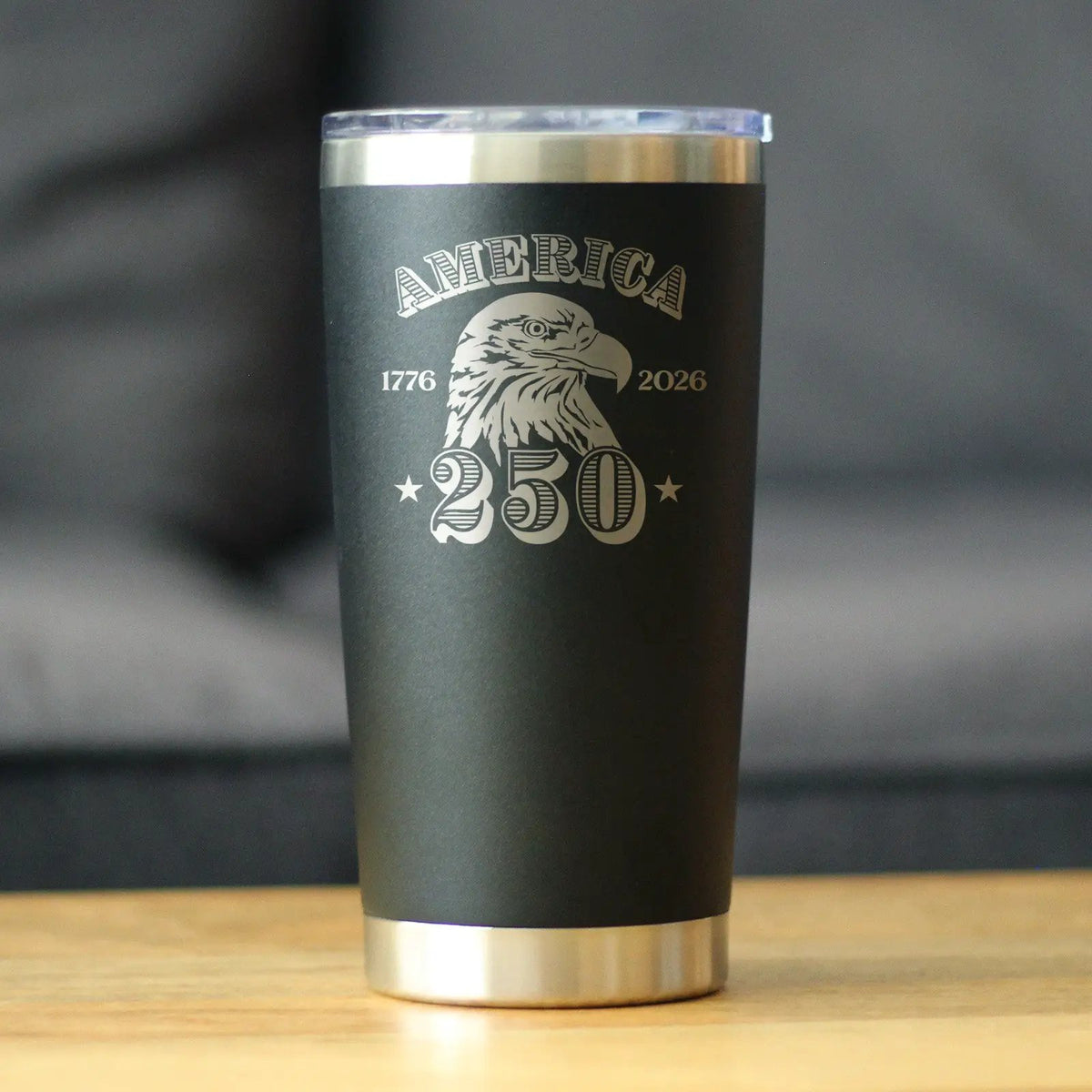 America 250th Anniversary Coffee Tumbler | 20 Oz Double Wall Stainless Steel | Sliding Lid | America 250 Merchandise Etched in USA
