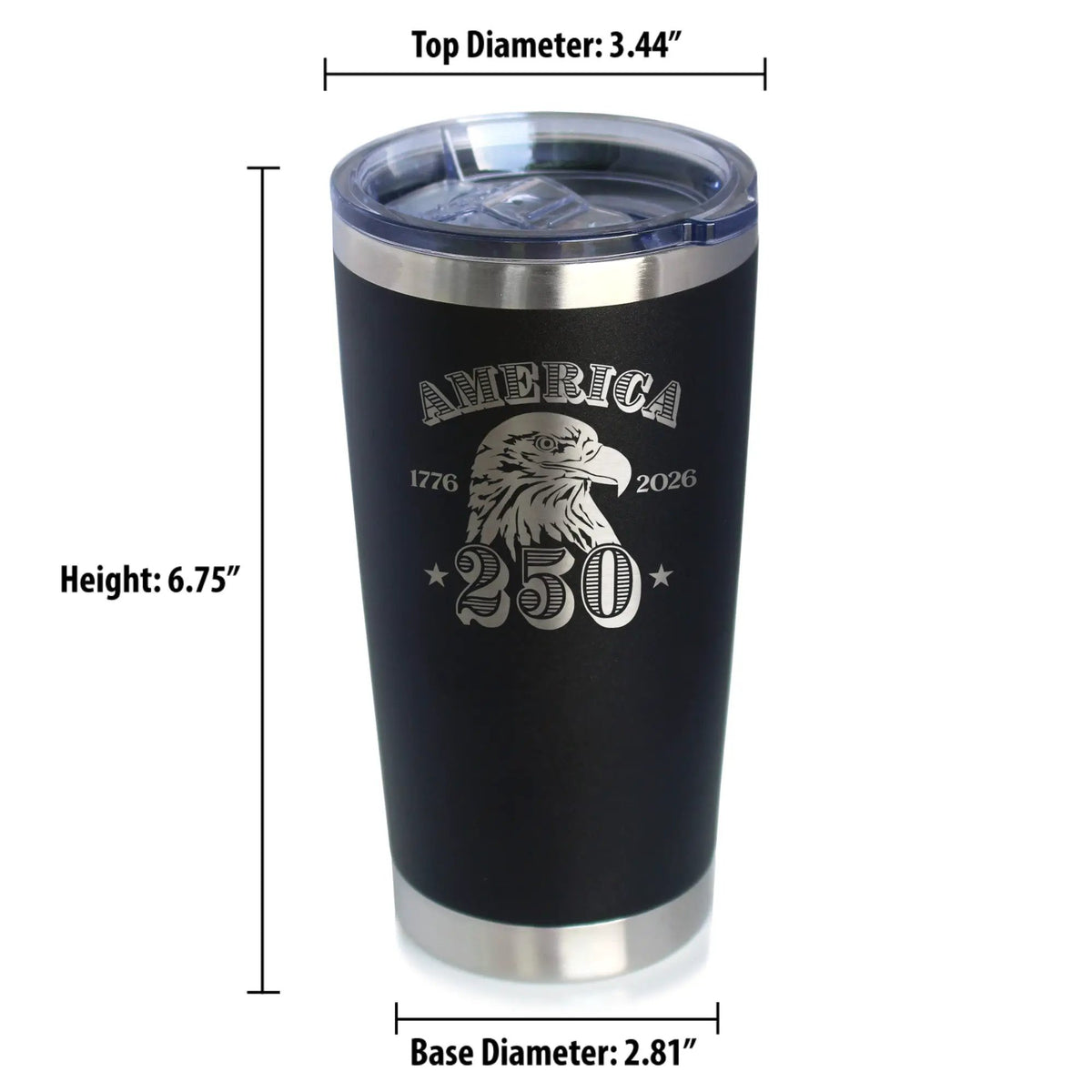 America 250th Anniversary Coffee Tumbler | 20 Oz Double Wall Stainless Steel | Sliding Lid | America 250 Merchandise Etched in USA