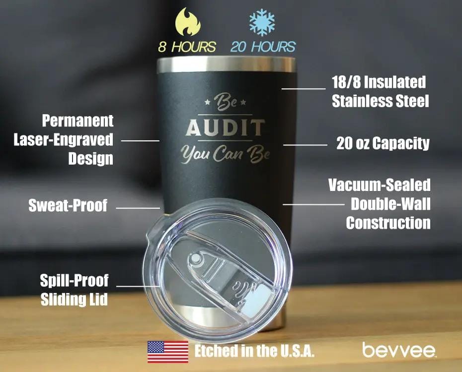 Insulated Coffee Tumbler | 20 oz Stainless Steel | Sliding Lid | Be Audit You Can Be