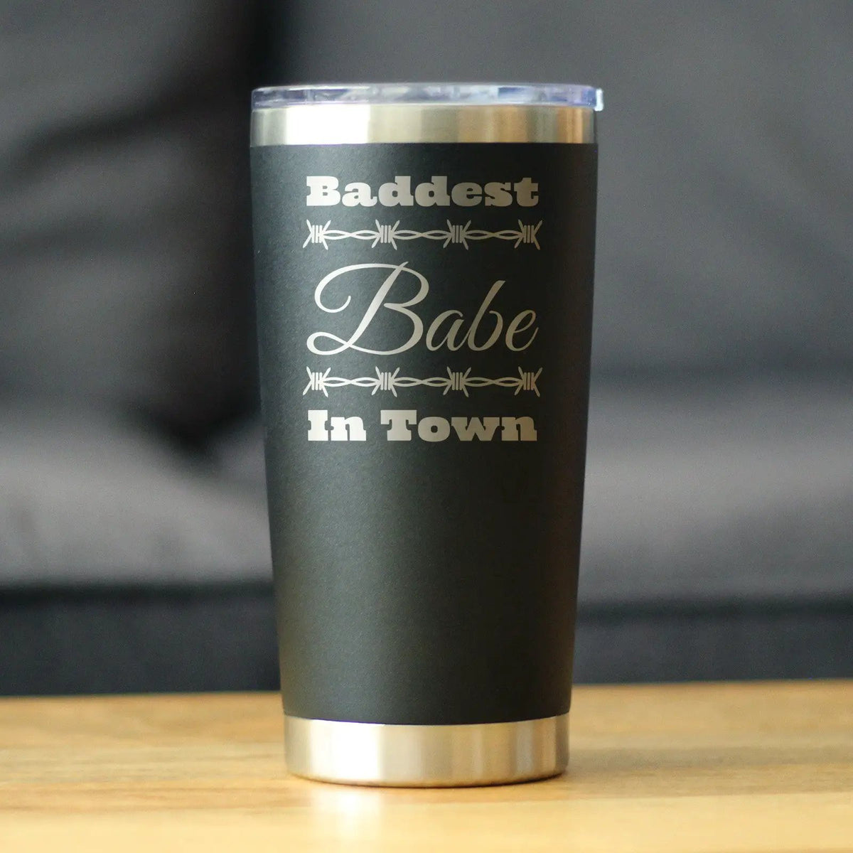 Baddest Babe in Town Coffee Tumbler | 20 Oz Double Wall Stainless Steel | Sliding Lid | Gifts For Women with Attitude
