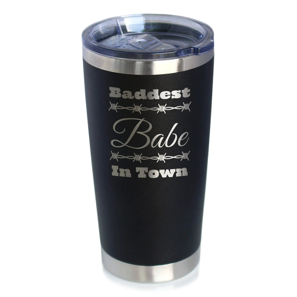 Baddest Babe in Town Coffee Tumbler | 20 Oz Double Wall Stainless Steel | Sliding Lid | Gifts For Women with Attitude