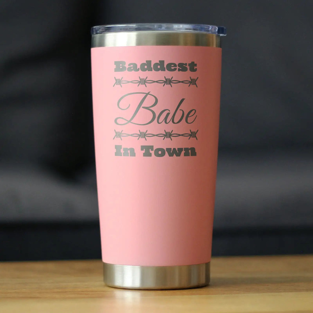 Baddest Babe in Town Coffee Tumbler | 20 Oz Double Wall Stainless Steel | Sliding Lid | Gifts For Women with Attitude