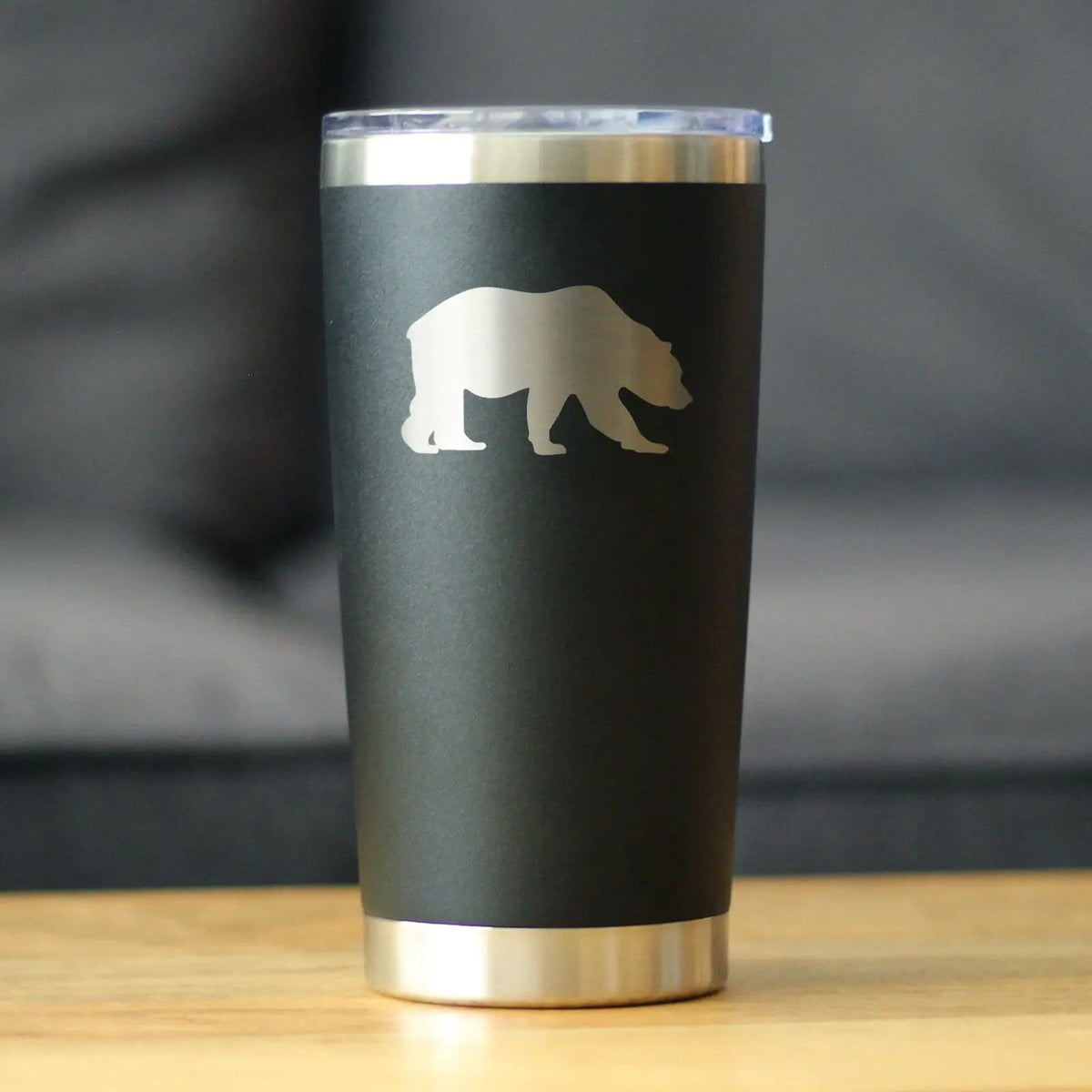 Insulated Coffee Tumbler | 20 oz Stainless Steel | Sliding Lid | Bear Silhouette