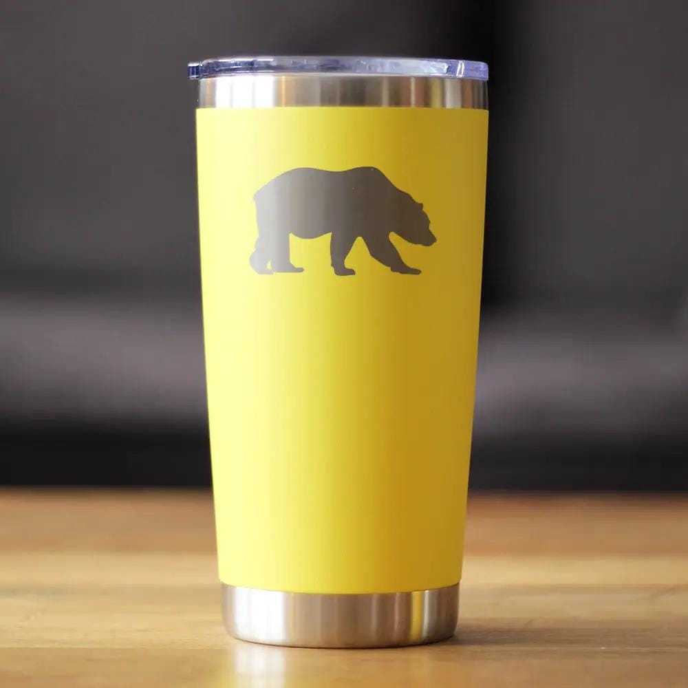 Insulated Coffee Tumbler | 20 oz Stainless Steel | Sliding Lid | Bear Silhouette