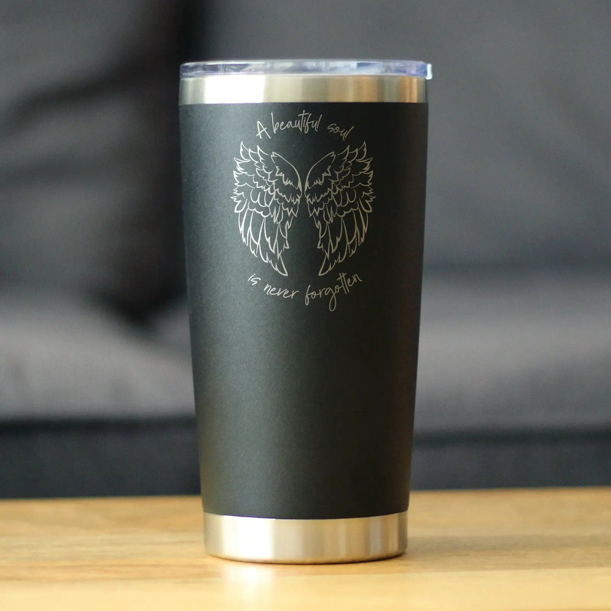 Beautiful Soul is Never Forgotten Coffee Tumbler | 20 Oz Double Wall Stainless Steel | Sliding Lid | Sympathy Memorial Gifts