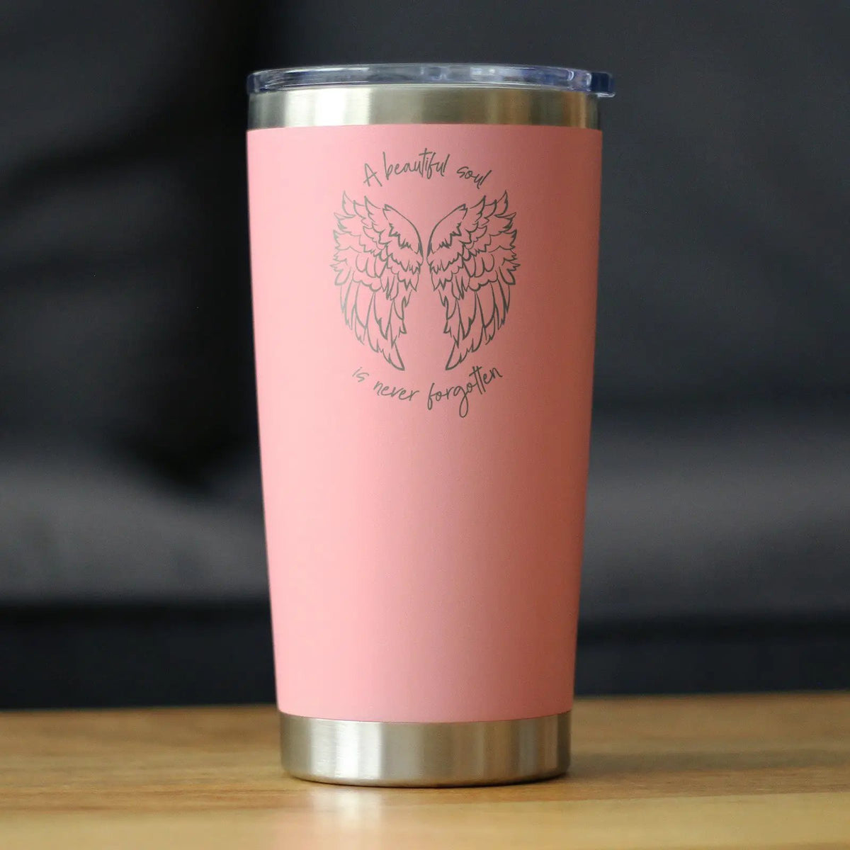 Beautiful Soul is Never Forgotten Coffee Tumbler | 20 Oz Double Wall Stainless Steel | Sliding Lid | Sympathy Memorial Gifts