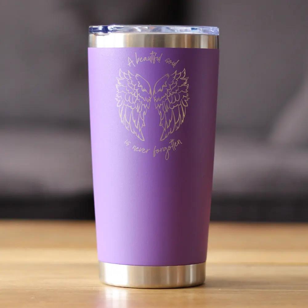Beautiful Soul is Never Forgotten Coffee Tumbler | 20 Oz Double Wall Stainless Steel | Sliding Lid | Sympathy Memorial Gifts
