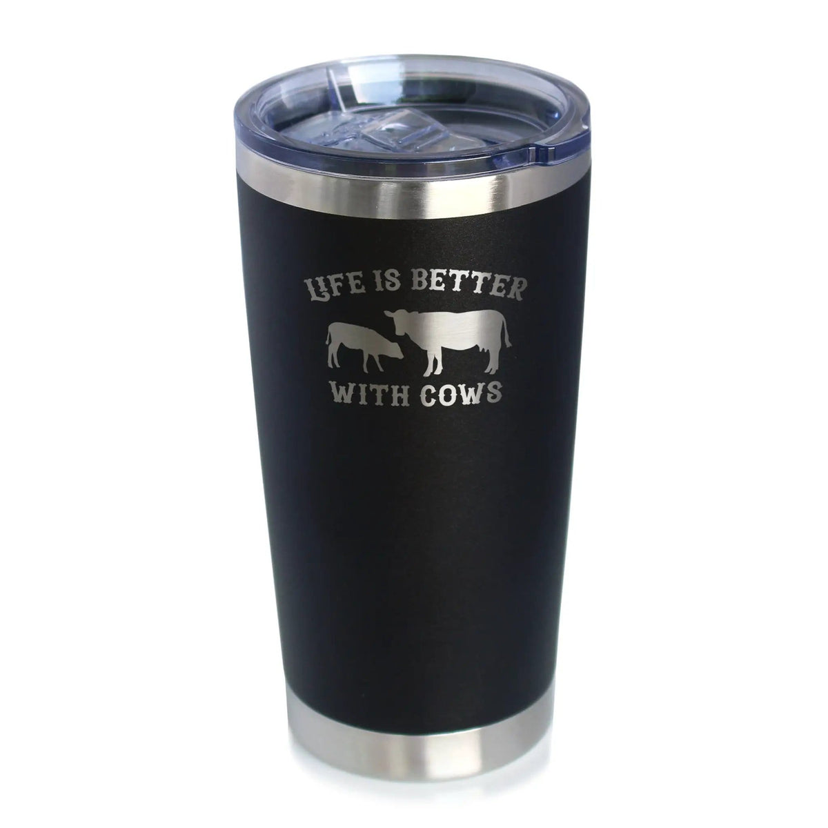 Insulated Coffee Tumbler | 20 oz Stainless Steel | Sliding Lid | Life is Better With Cows