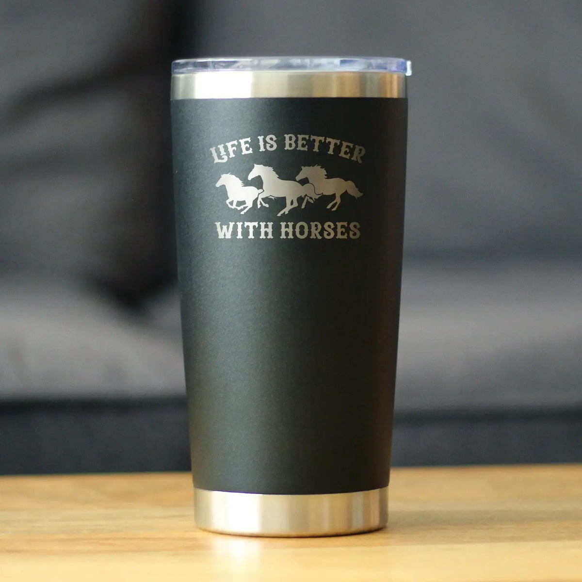 Life is Better With Horses Coffee Tumbler | 20 Oz Double Wall Stainless Steel | Sliding Lid | Horse Gifts For Women and