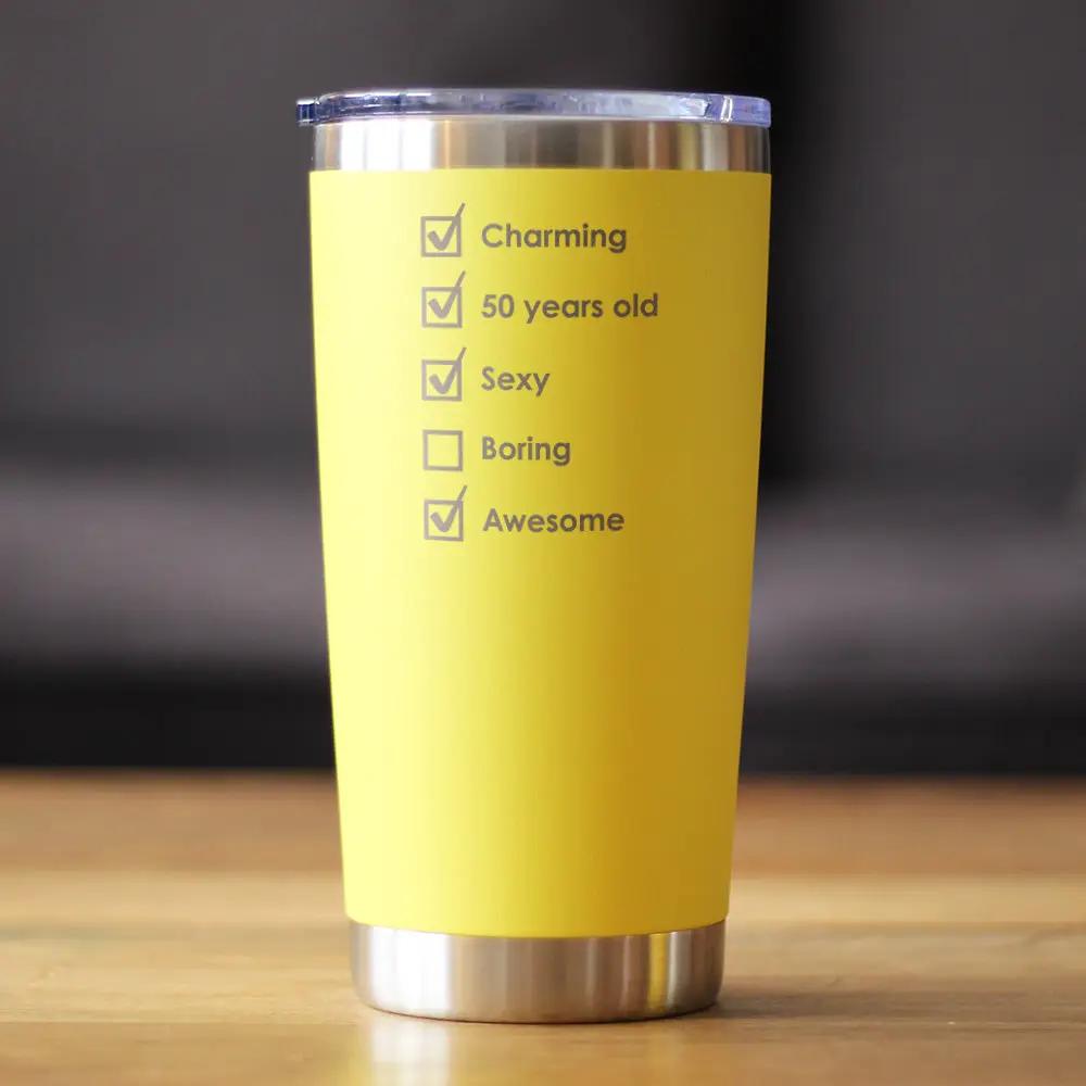 Coffee Tumbler | 20oz Vacuum Insulated | Stainless Steel | 50th Birthday Lid