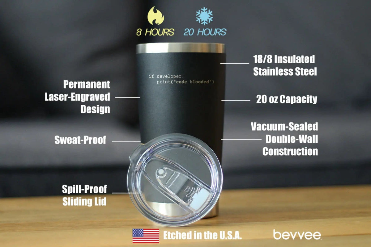 Insulated Coffee Tumbler | 20 oz Stainless Steel | Sliding Lid | Code Blooded
