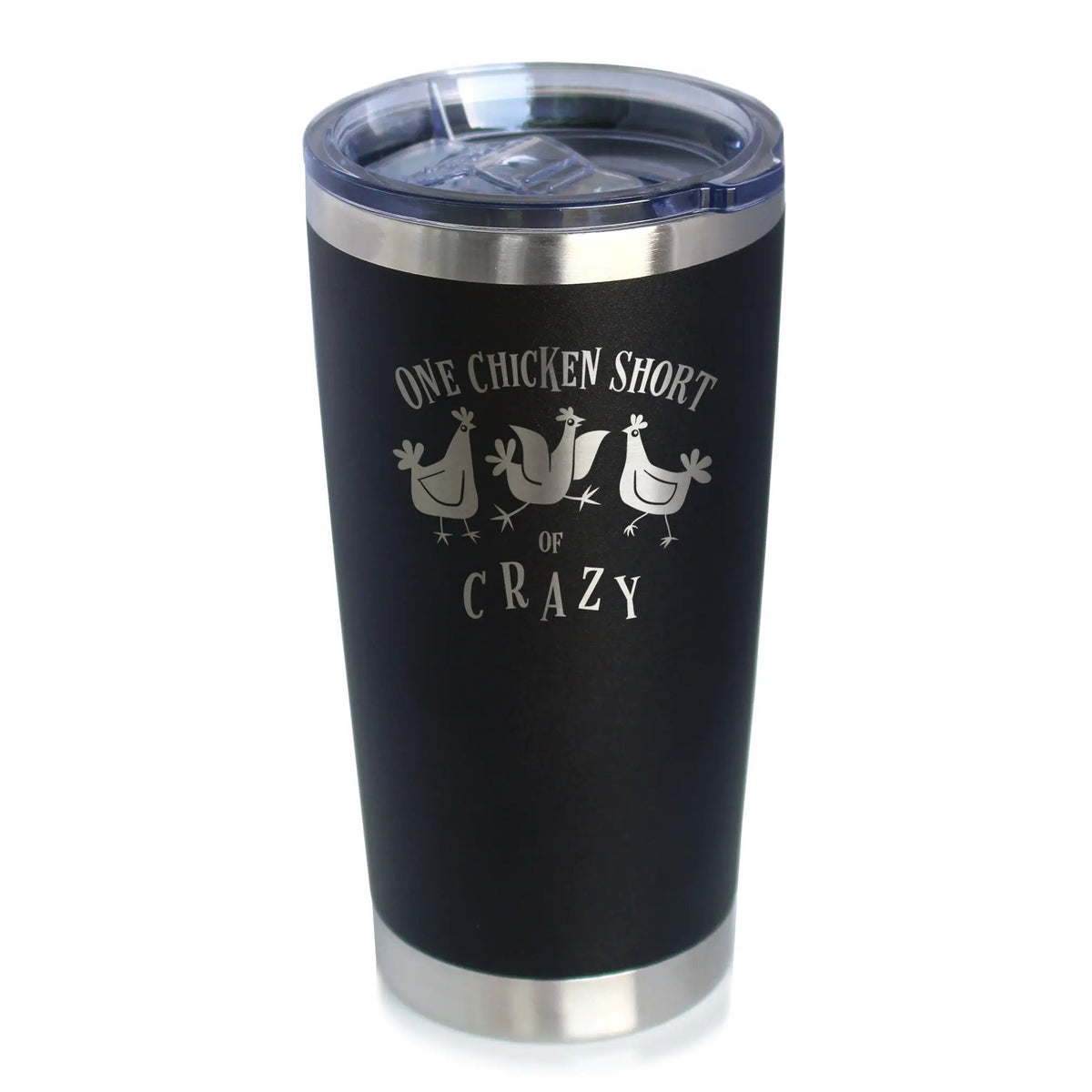 One Chicken Short of Crazy Coffee Tumbler | 20 Oz Double Wall Stainless Steel | Sliding Lid | Funny Chicken Gifts