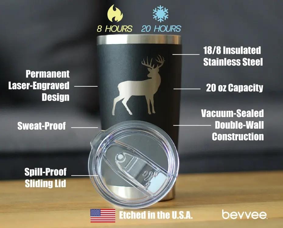 Insulated Coffee Tumbler | 20 oz Stainless Steel | Sliding Lid | Deer Silhouette