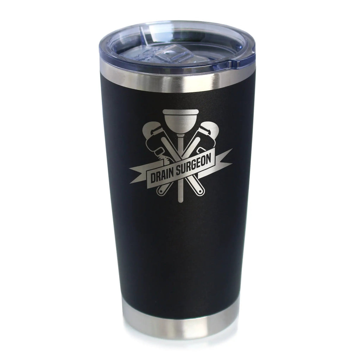 Drain Surgeon Coffee Tumbler | 20 Oz Double Wall Stainless Steel | Sliding Lid | Funny Plumber Gifts