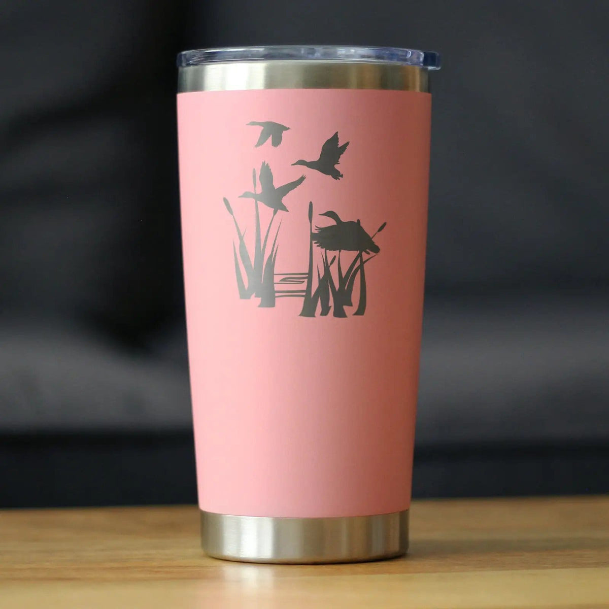 Insulated Stemless Wine Tumbler | 20 oz Stainless Steel | Sliding Lid | Duck Pond (Style 2)