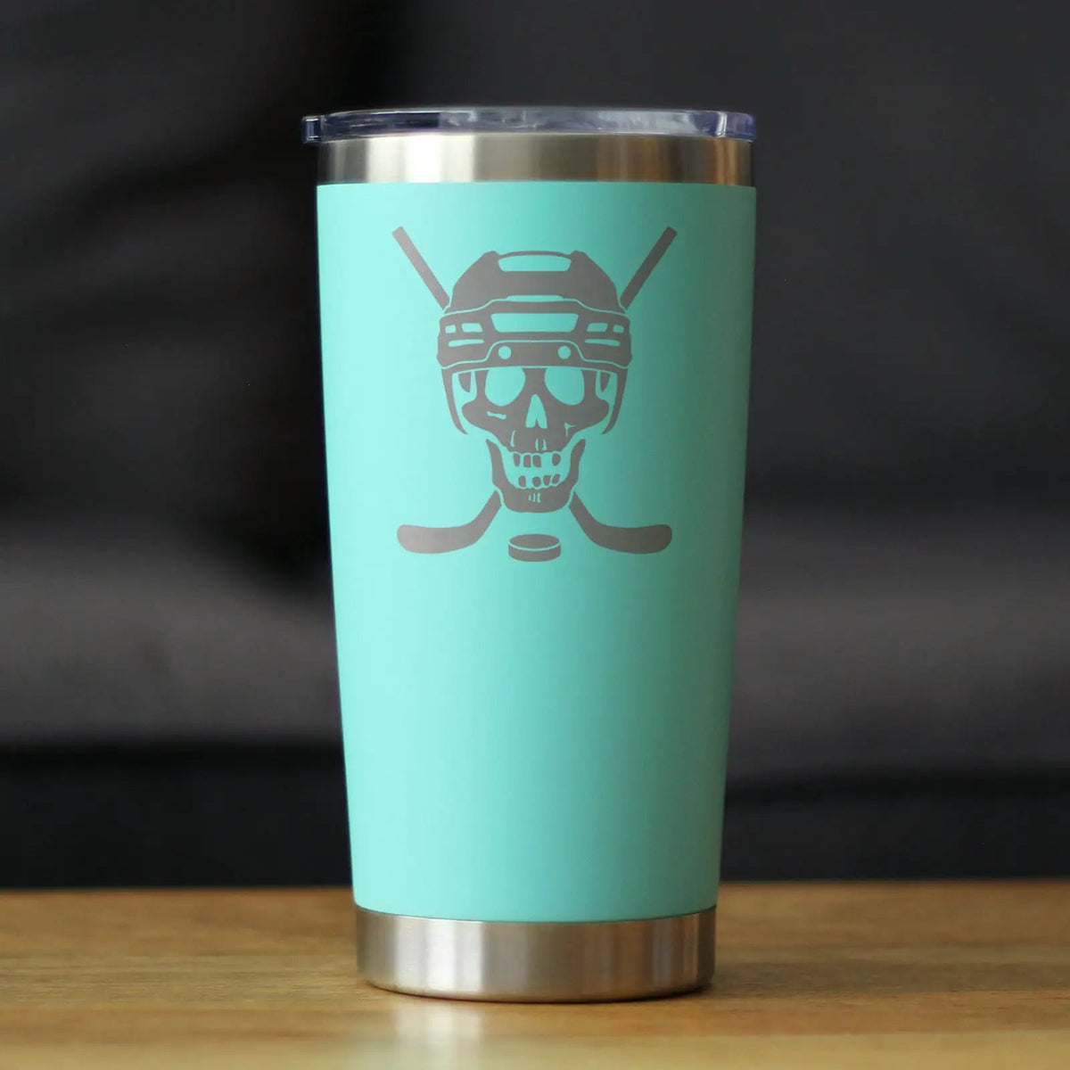 Hockey Skull Coffee Tumbler | 20 Oz Double Wall Stainless Steel | Sliding Lid | Hockey Gifts For Coach or Players