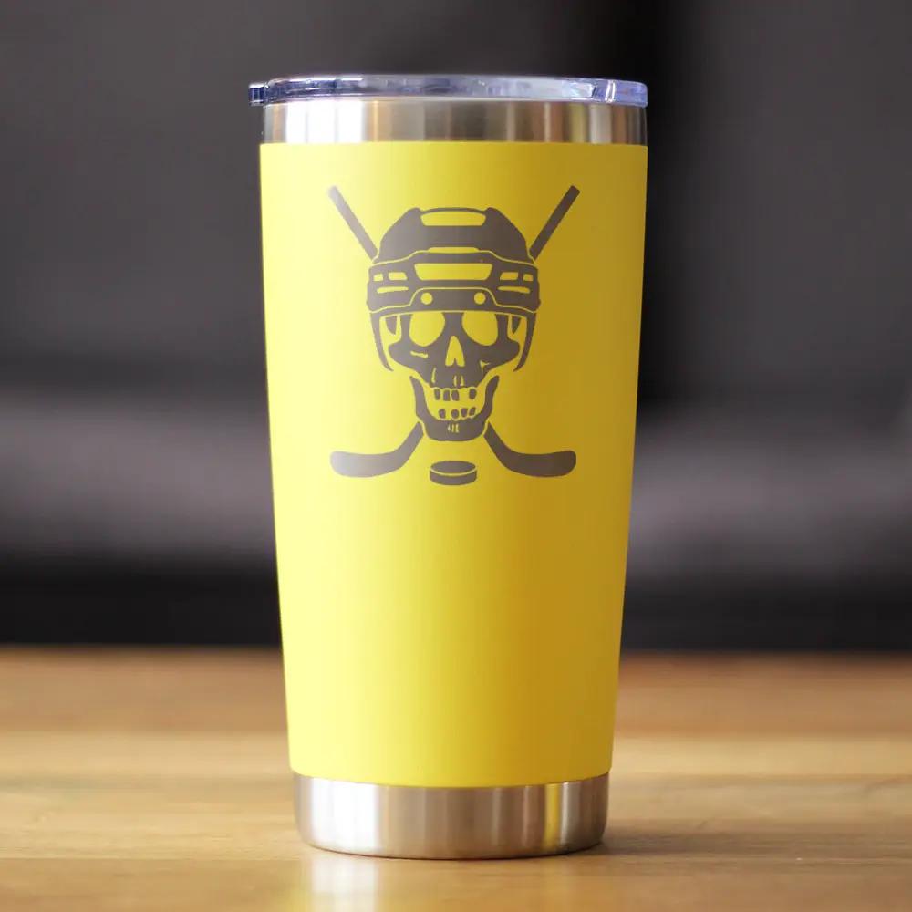 Hockey Skull Coffee Tumbler | 20 Oz Double Wall Stainless Steel | Sliding Lid | Hockey Gifts For Coach or Players