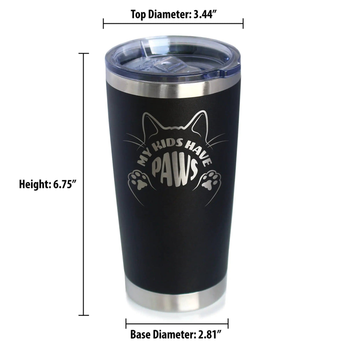 Insulated Coffee Tumbler | 20 oz Stainless Steel | Sliding Lid | Kids Have Paws Cat