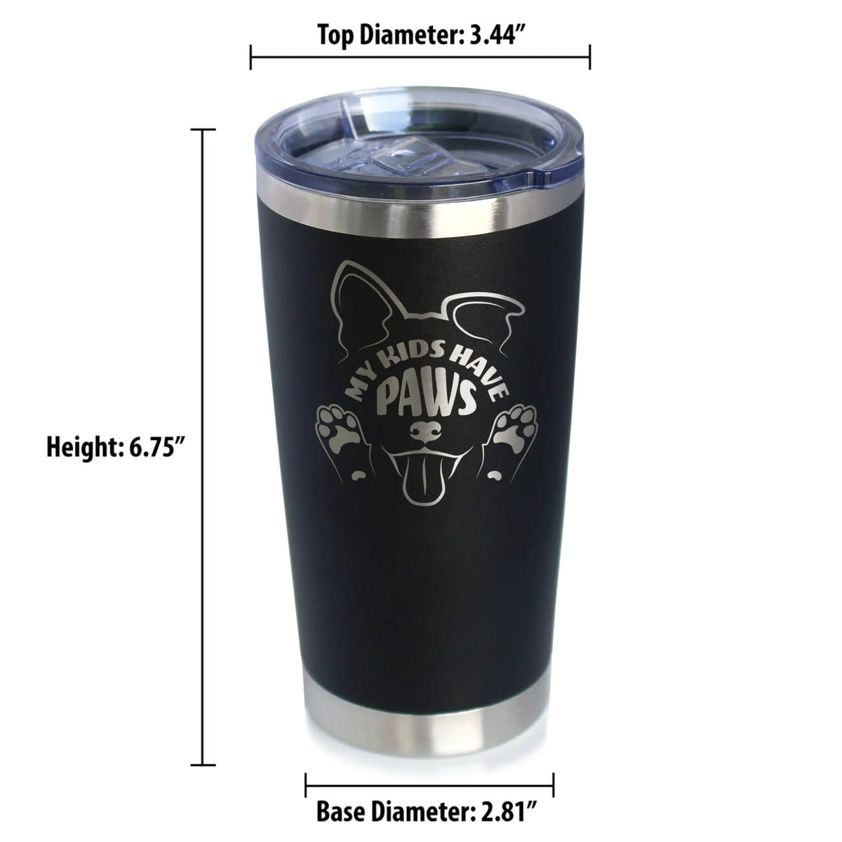 Insulated Coffee Tumbler | 20 oz Stainless Steel | Sliding Lid | Kids Have Paws Dog