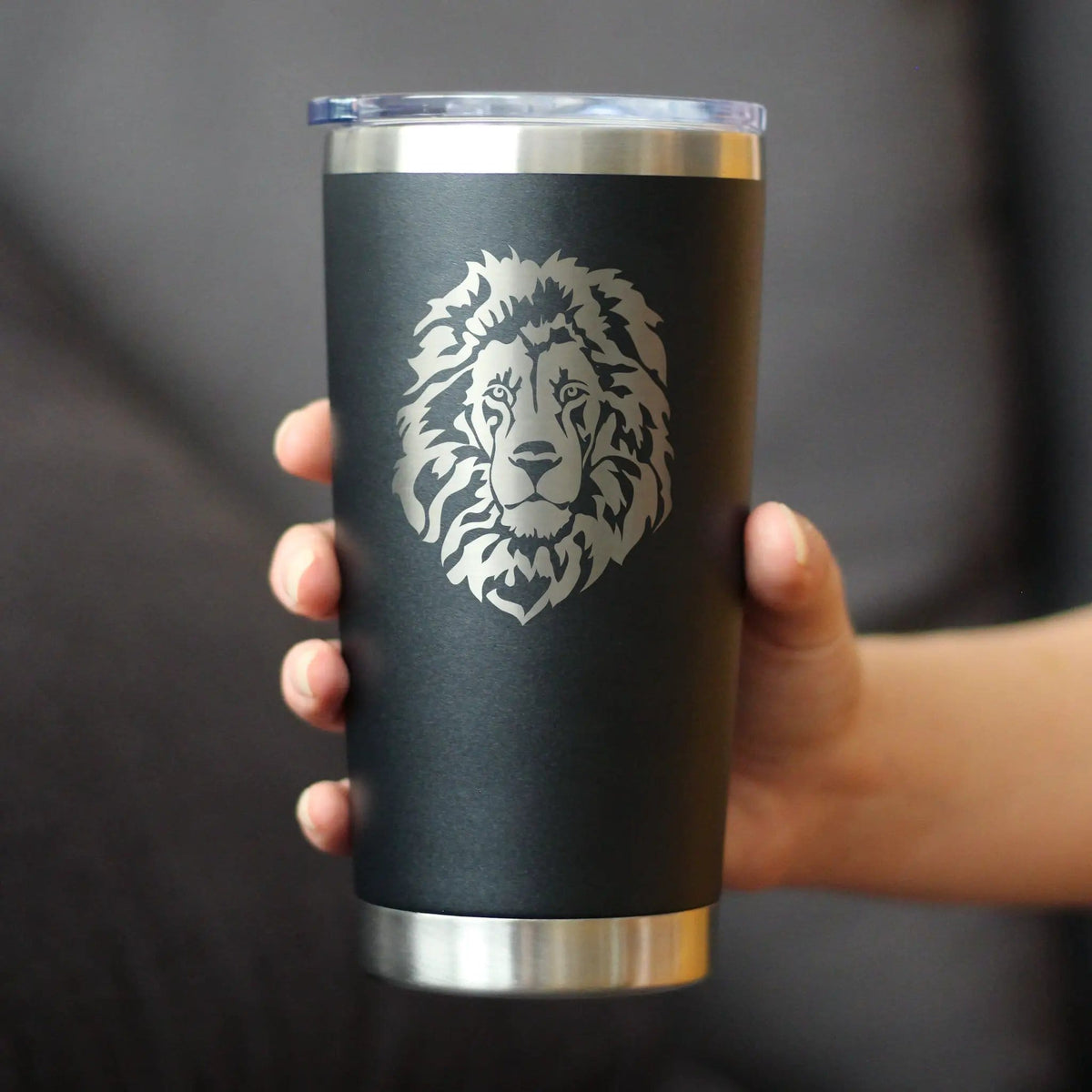 Insulated Coffee Tumbler | 20 oz Stainless Steel | Sliding Lid | Lion Face