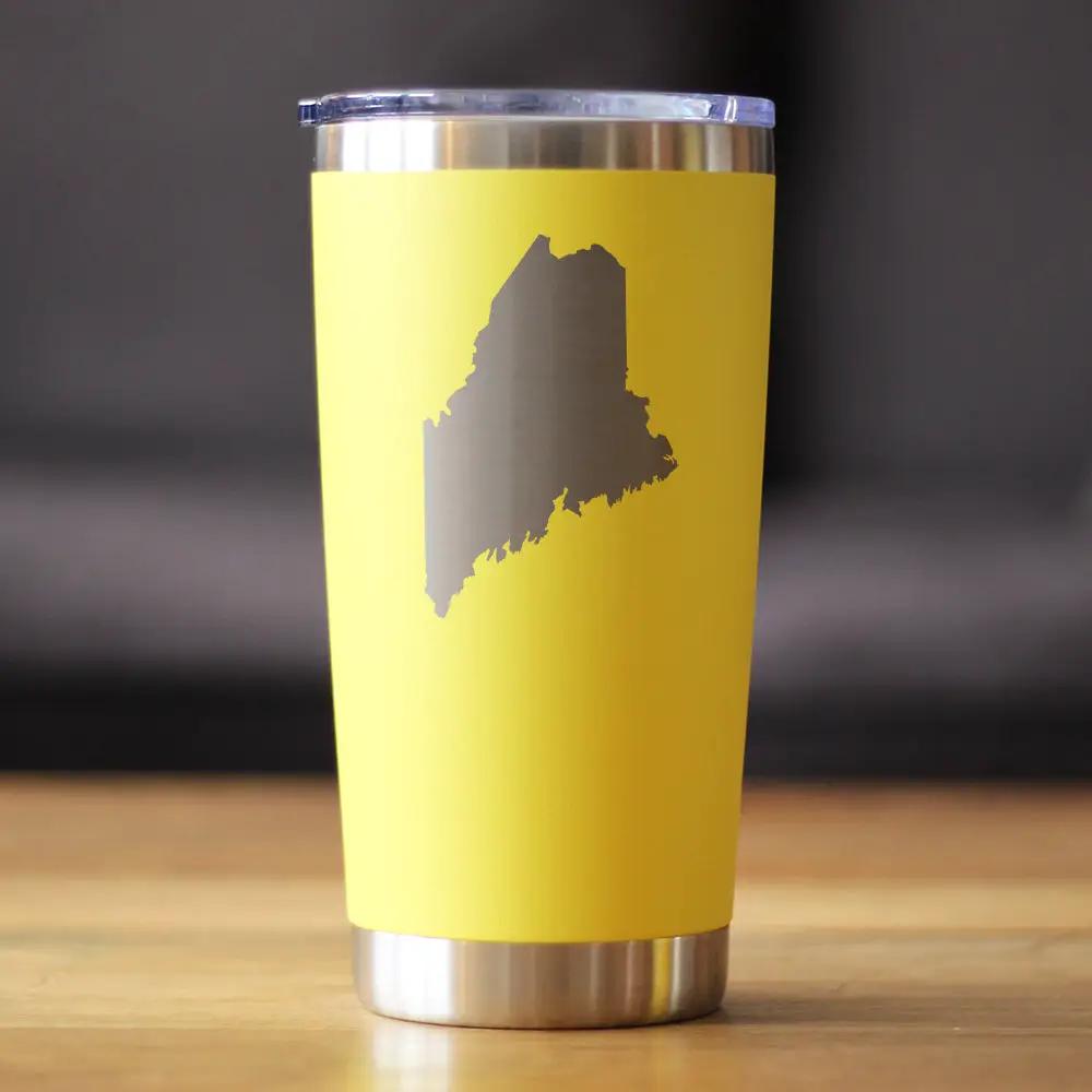 Maine State Outline Coffee Tumbler | 20 Oz Double Wall Stainless Steel | Sliding Lid | Maine Gifts For Women and