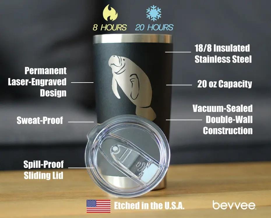 Insulated Coffee Tumbler | 20 oz Stainless Steel | Sliding Lid | Manatee