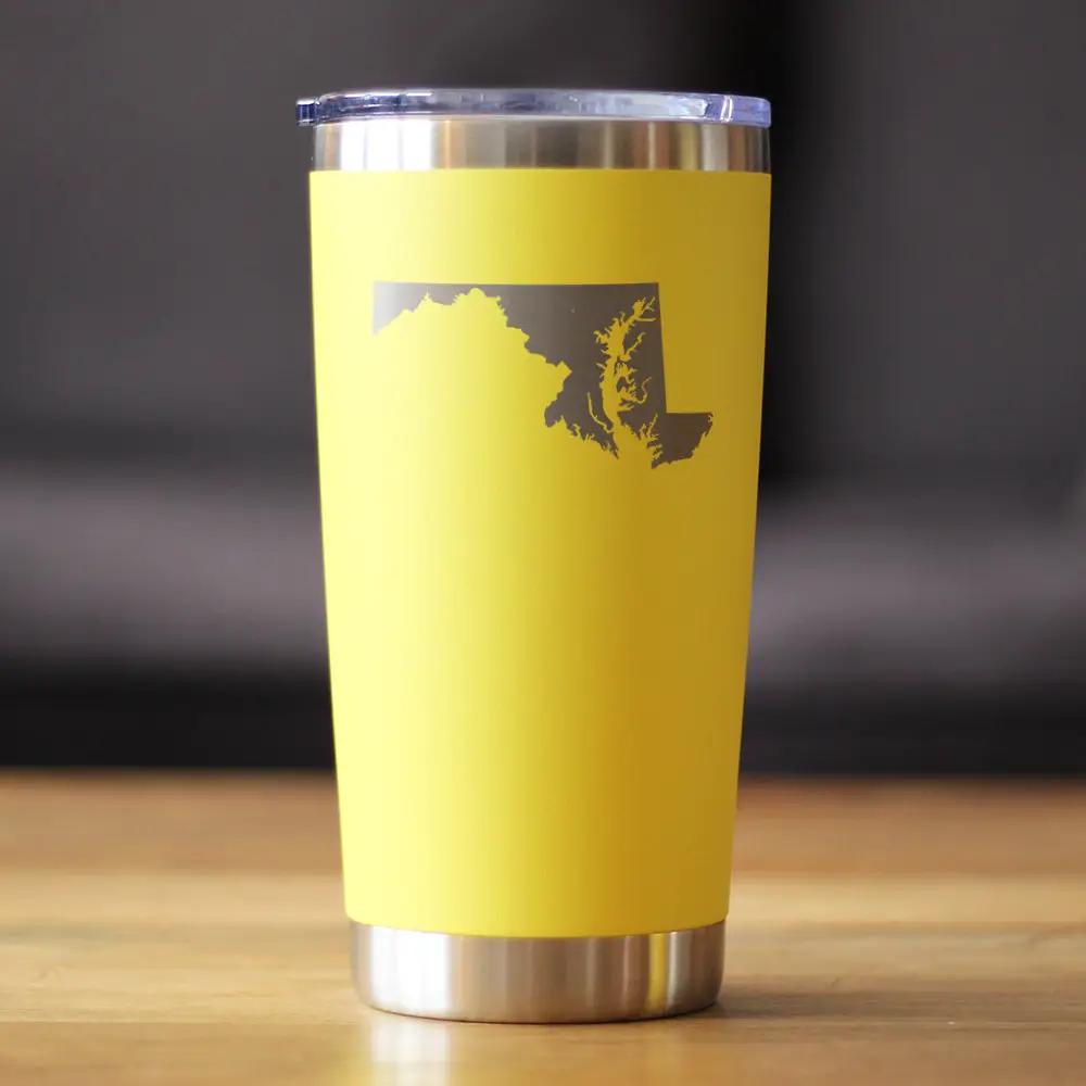 Maryland State Outline Coffee Tumbler | 20 Oz | Double Wall Stainless Steel | Sliding Lid