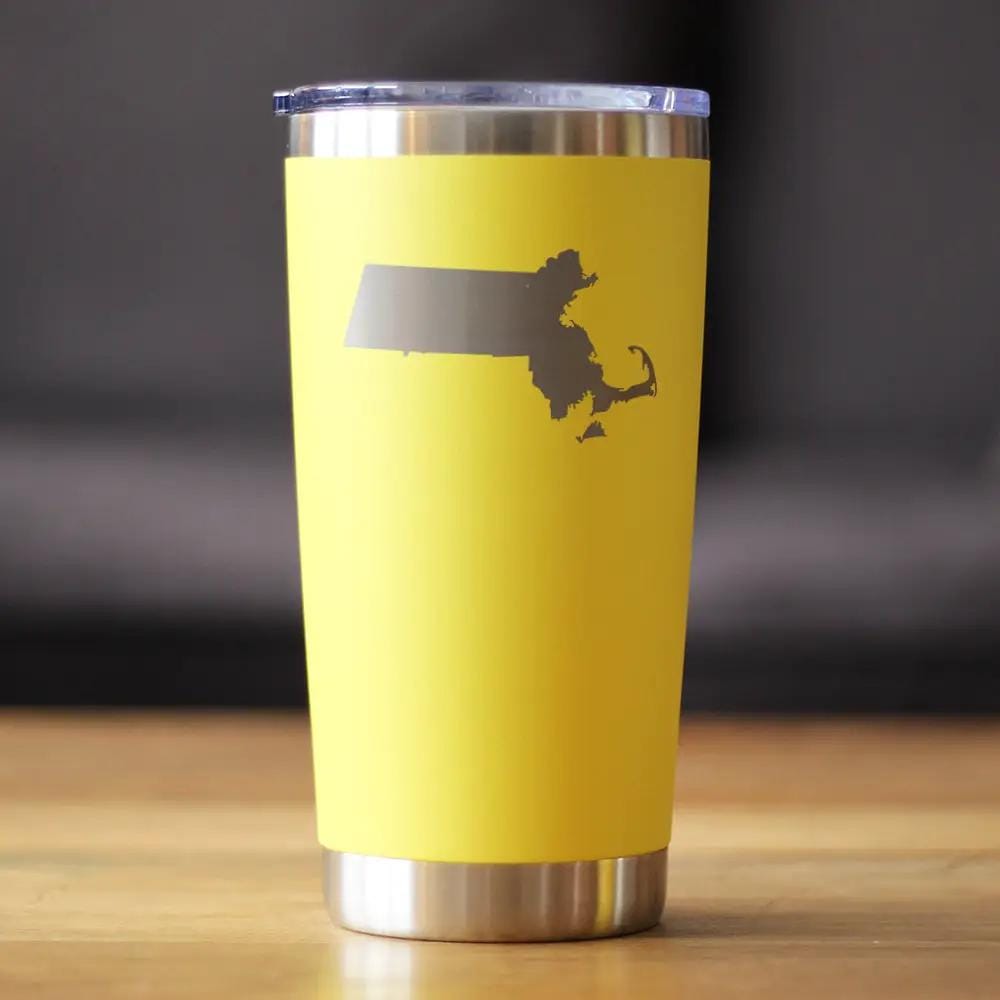 Insulated Coffee Tumbler | 20 oz Stainless Steel | Sliding Lid | Massachusetts State Outline