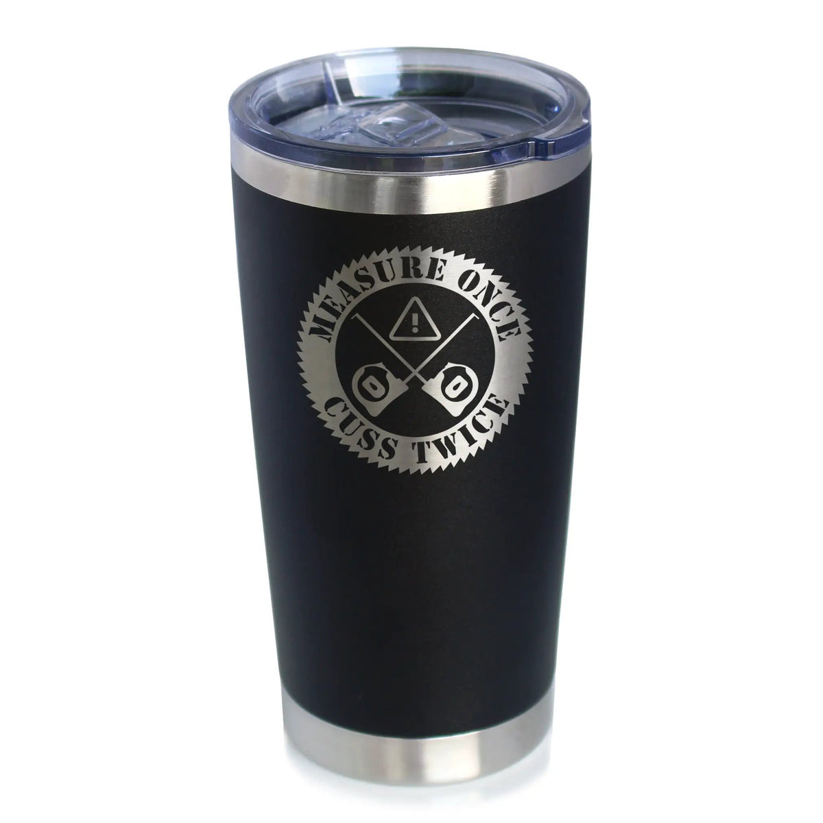 Measure Once Cuss Twice Coffee Tumbler | 20 Oz Double Wall Stainless Steel | Sliding Lid | Best Gifts For Woodworkers, Construction Workers