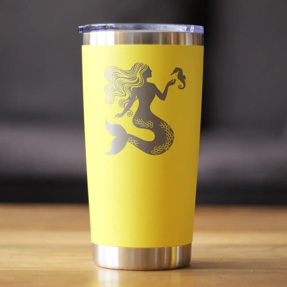 Mermaid Coffee Tumbler | 20 Oz Double Wall Stainless Steel | Sliding Lid | Cute Mermaid Gifts