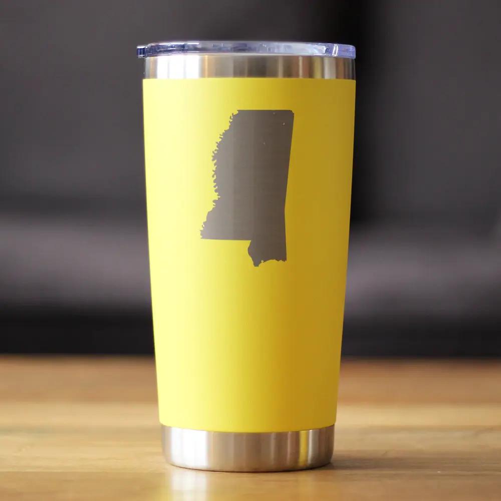 Mississippi State Outline Coffee Tumbler | 20 Oz | Double Wall Stainless Steel | Sliding Lid