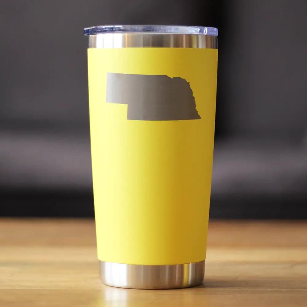 Insulated Coffee Tumbler | 20 oz Stainless Steel | Sliding Lid | Nebraska State Outline